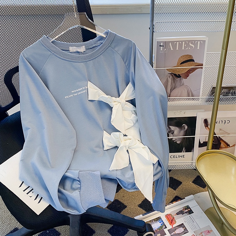 Áo thun ZHELIHANGFEI dài tay thắt nơ xẻ tà xinh xắn cho nữ