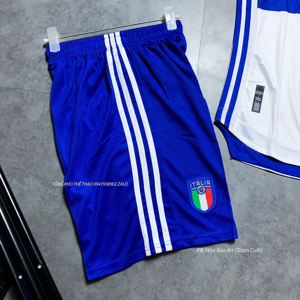 Set Bộ Quần Áo Bóng Đá Đội Tuyển Italia Áo Trắng Quần Xanh mẫu Euro 2022