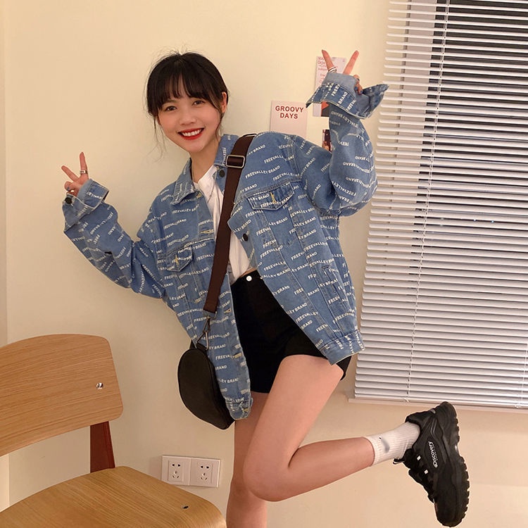 Áo Khoác Denim In Chữ Thiết Kế Mới Thời Trang Mùa Xuân Hè Theo Phong Cách Hàn Quốc Dành Cho Nữ 2021