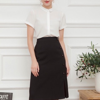 [SET+LẺ] Áo sơ mi cộc tay, chân váy chữ A dáng dài -SE03