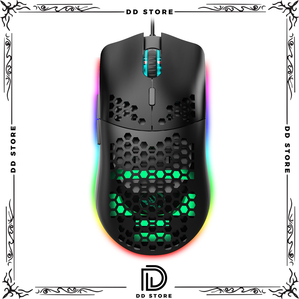 Chuột máy tính có dây MACRO chính hãng HXJS J900 RGB ,Bề Mặt Lưới Xuyên Thấu Cực Đẹp DPI 6400 - DDSTORE
