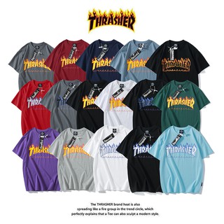 Áo thun tay ngắn dáng rộng trang trí chữ Thrasher cho nam nữ