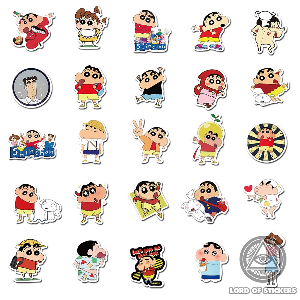 Set 50 Hình Dán Sticker Shin Cậu Bé Bút Chì Chống Thấm Nước Trang Trí Mũ Bảo Hiểm, Điện Thoại, Laptop, Ván Trượt, Sổ