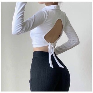 Áo thun polo tay dài cột dây lưng