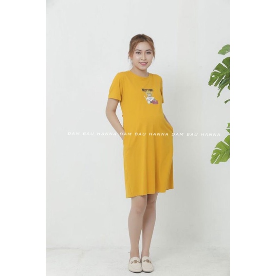 [TẶNG QUÀ- CÓ SIZE 80KG] Đầm bầu thun cotton lạnh dáng suông mặc nhà, mặc đi chơi , THUN COTTON cao cấp co dãn 4 chiềU