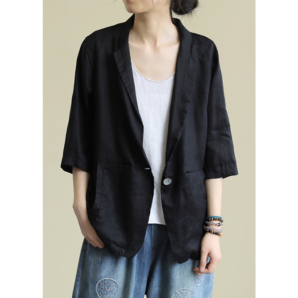 Áo vest blazer linen tay lỡ túi chéo