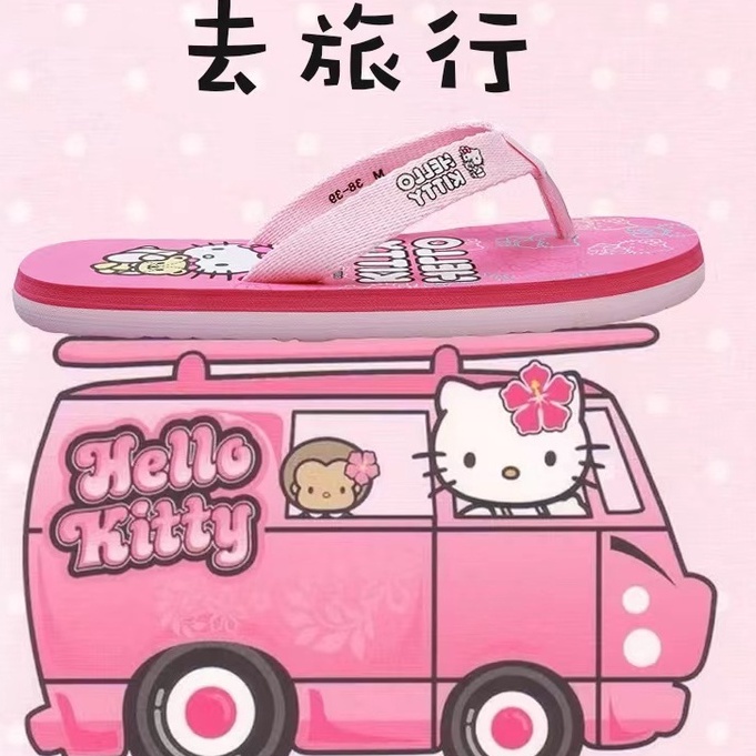 Dép Quai Ngang Đi Biển Chống Trượt Màu Hồng In Hoạt Hình Hello Kitty Dễ Thương Cho Bạn Gái