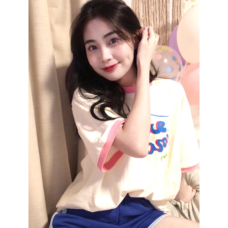 Áo Thun Tay Ngắn Cổ Tròn In Màu Tương Phản Thời Trang Hè Cá Tính Cho Nữ