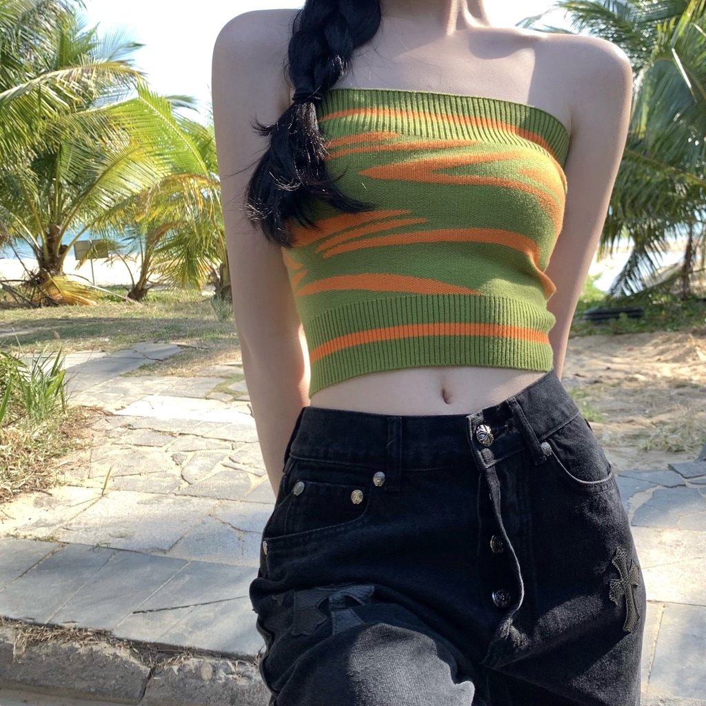 Porozi  Áo nữ dệt kim  dáng lửng thời trang mùa hè phong cách Hàn Quốc