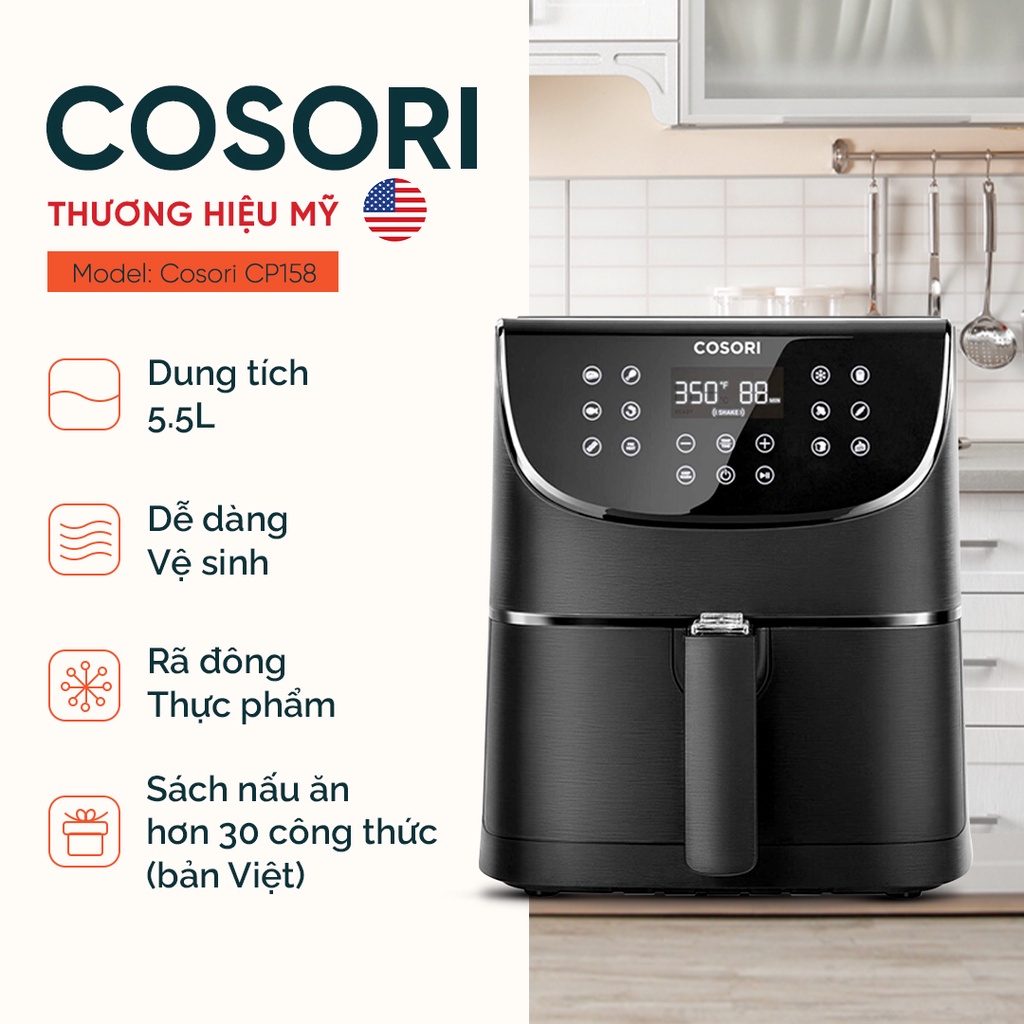 [Chính Hãng] NỒI CHIÊN KHÔNG DẦU SMART COSORI CP158/CS158 5,5L - có sắn màu trắng bảo hành 1 năm