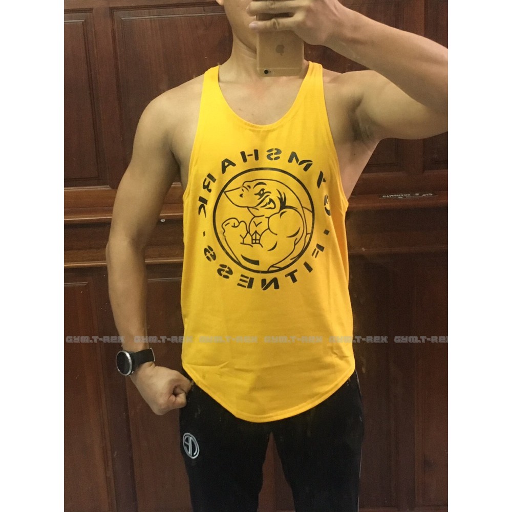 Áo tanktop tập gym nam stringer SP183, Áo ba lỗ gym thun cotton - Gym Trex