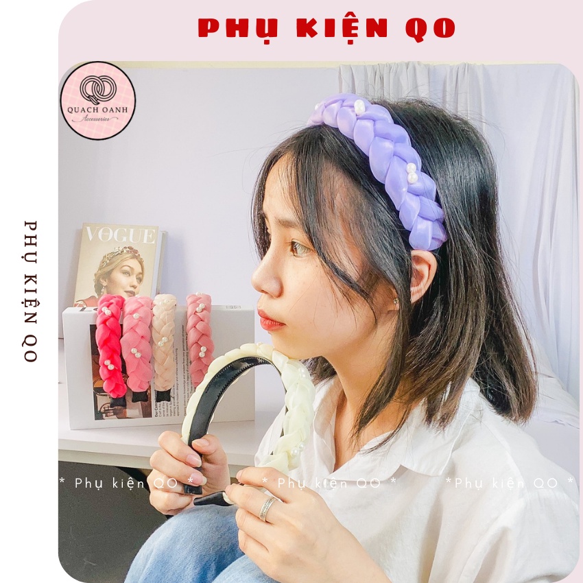 Bờm vải voan bản to đính ngọc trai nhân tạo BOM45