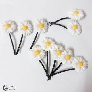 Set 10 kẹp tăm hoa cúc họa mi trắng