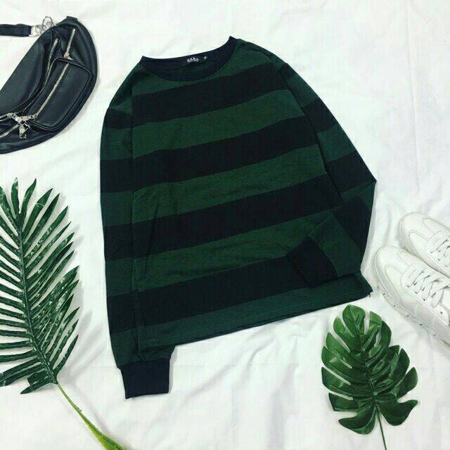 SWEATER KẺ SỌC TAY DÀI MÀU HỒNG XANH_ ÁO THUN TAY DÀI