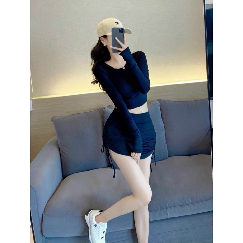 Set đồ nữ cá tính, set croptop chân váy rút form chuẩn mặc tôn dáng style sexy chất thun co giãn thoải mái hàng cao cấp | BigBuy360 - bigbuy360.vn
