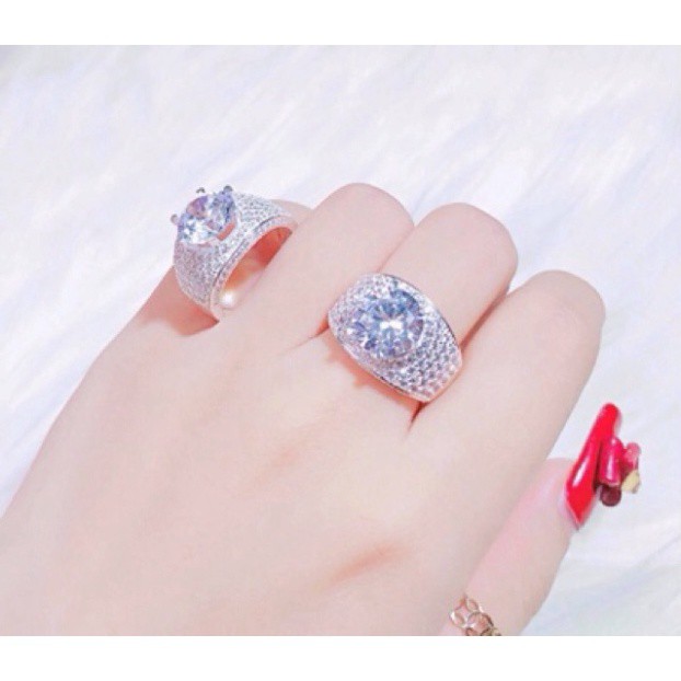 NHẪN BẠC NỮ BẢN TO ĐÁ CAO BẠC TA CAO CẤP 925