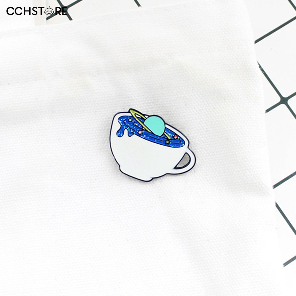 Fashion Creative Unisex Space Coffee Cup Enamel Brooch Pin Bag Cap Jacket Badge