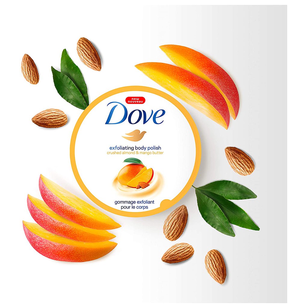 Sữa tắm tẩy tế bào chết Dove Exfoliating Body Polish Body Scrub Crushed Almond and Mango Butter 298g (Mỹ)