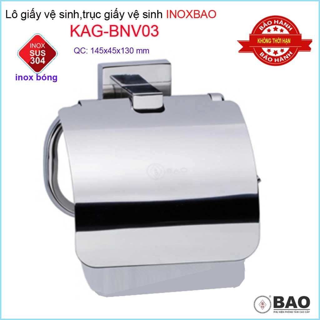 Hộp đựng giấy vệ sinh Inox Bảo KAG-BNV03, Móc giấy toilet SUS304 inox đế dập khuôn vuông cao cấp thiết kế tuyệt đẹp