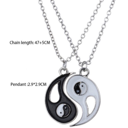 Set 2 dây chuyền hình thái cực quyền dành cho cặp đôi/ bạn bè, Vòng cổ Tình Bạn Mặt Âm Dương Trắng Đen
