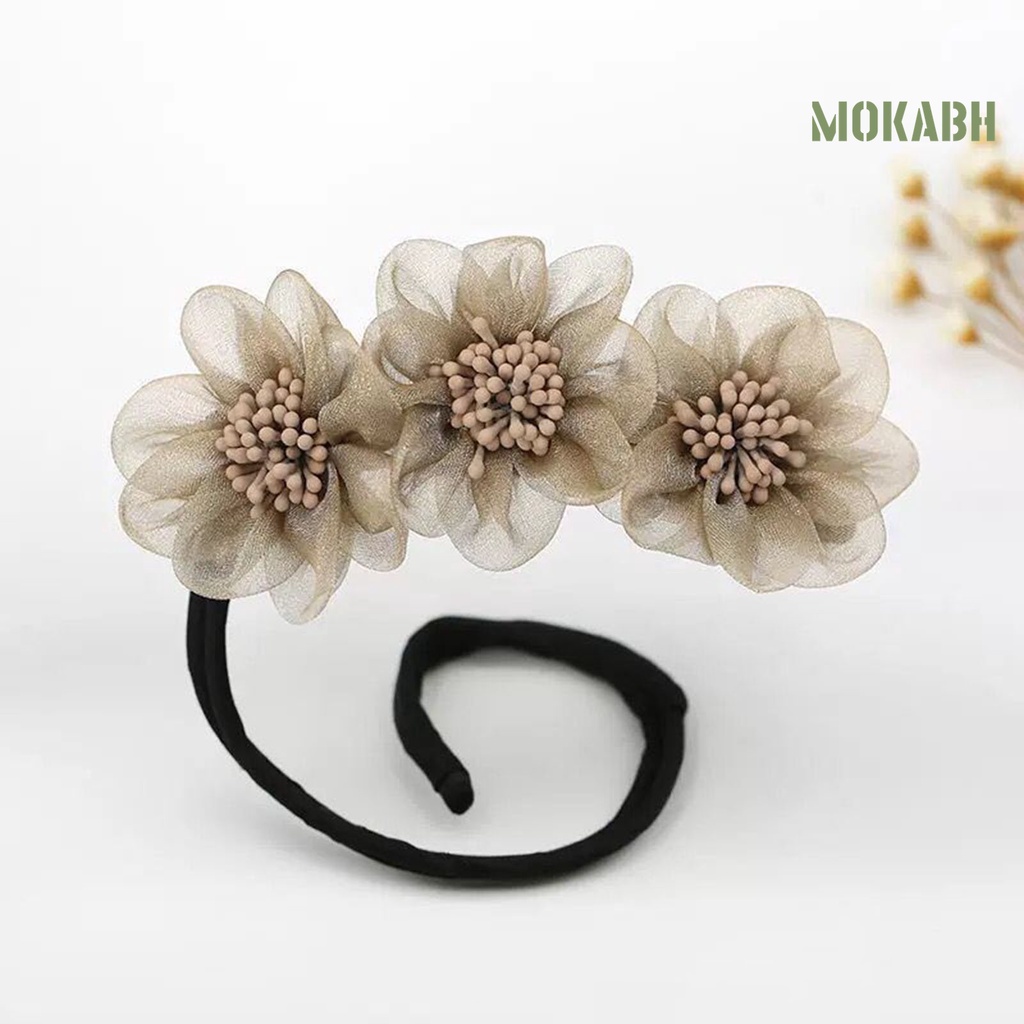 [mokabh] Kẹp Tóc Ba Bông Hoa Trang Trí Đầu Tròn Lưới Nụ Nụ Hoa Trang Sức