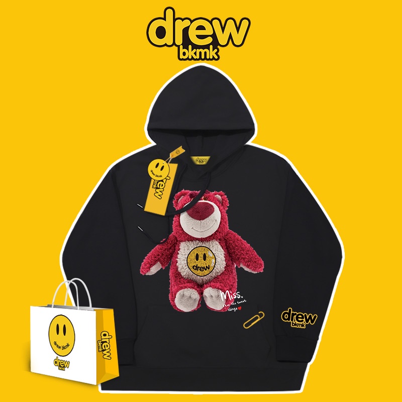 Áo sweater dáng rộng hình gấu dâu tây mặt cười phong cách đường phố