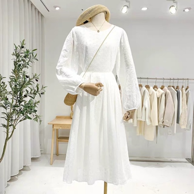 Váy thô trắng hoa nhí nơ hông MS2433
