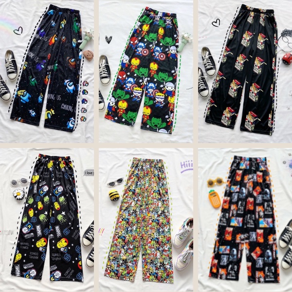 Quần thun suông ống rộng hoạ tiết cartoon hoạt hình unisex nam nữ SIB035