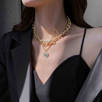 Dây chuyền hai lớp phối sợi xích phong cách hip hop thời trang cho nữ