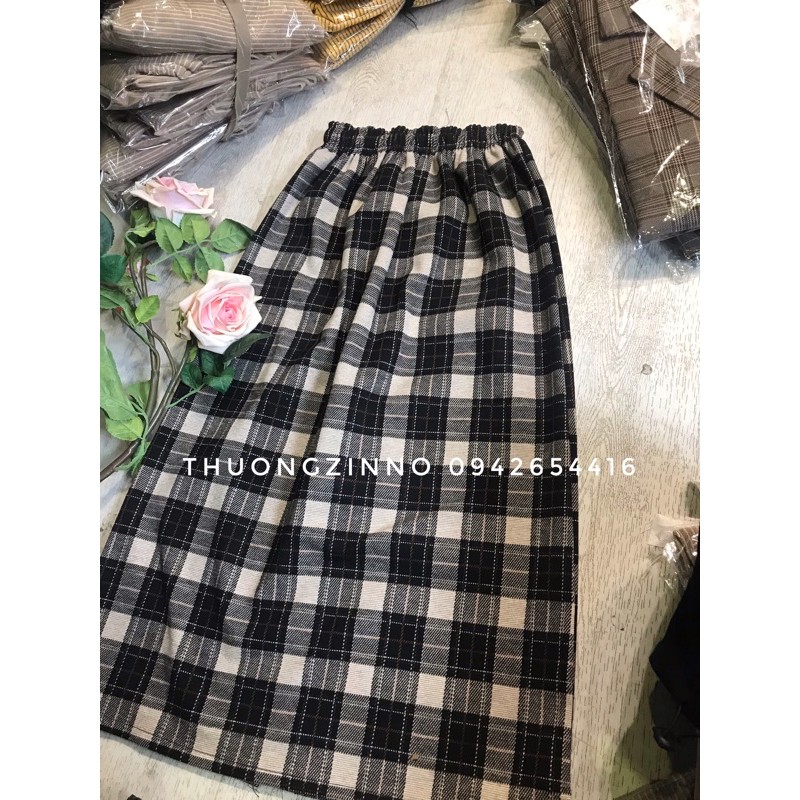Chân váy dài chất dạ Quảng Châu Chân váy kẻ caro dáng suông vintage phong cách Hàn Quốc | BigBuy360 - bigbuy360.vn