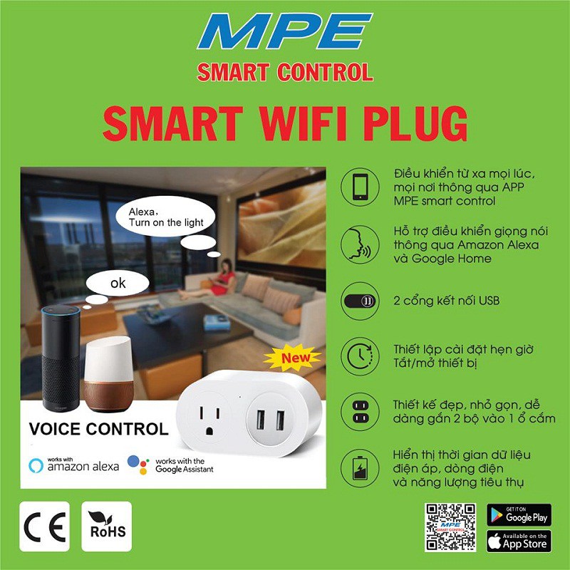 Ổ cắm thông minh SMART WIFI kết hợp 2 cổng USB SWP16-5 MPE - Điện VIệt