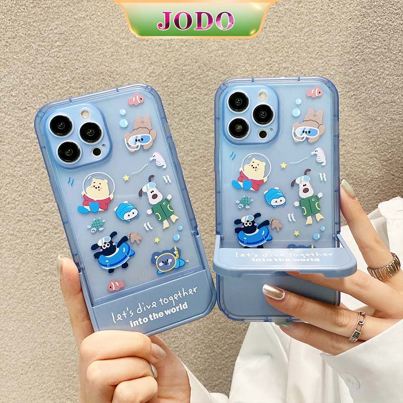 Ốp Điện Thoại Silicon TPU Mềm Có Giá Đỡ Hình Động Vật Cho iPhone 13 12 11 Pro Promax 7 8 Plus X XR XSMax