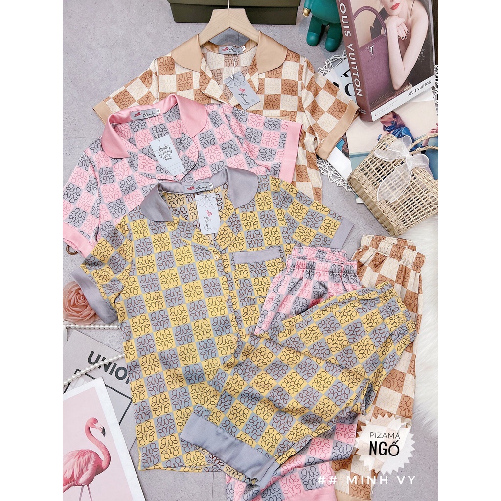 Bộ đồ ngủ, pyjama bộ lụa cao cấp bộ mặc nhà đẹp áo ngắn tay quần ngố các hãng nhiều họa tiết lạ mắt Bin Sports PJM010