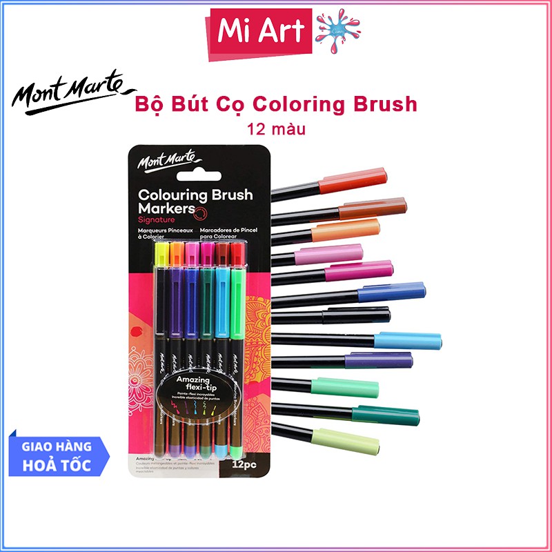 Bộ Bút Cọ Coloring Brush 12 Màu Mont Marte - Colouring Brush Markers Signature 12pc - MPN0104