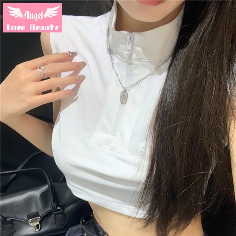 [Ưu Đãi Đặc Biệt] ~ Áo Sát Nách Cổ Đứng Phối Dây Kéo Siêu Ngắn Quyến Rũ Thời Trang Mùa Hè Cho Nữ