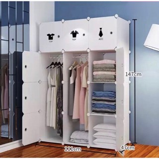 Tủ nhựa ghép giá rẻ 12 ô, decal quần áo, 2 treo, size to sâu 47