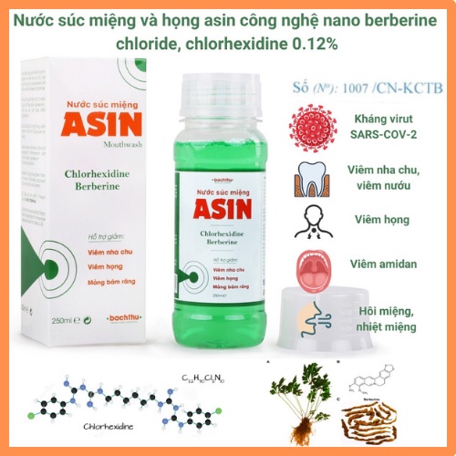 Nước súc miệng diệt khuẩn ASIN, nước súc họng 250ml dược chất thiên nhiên kháng khuẩn