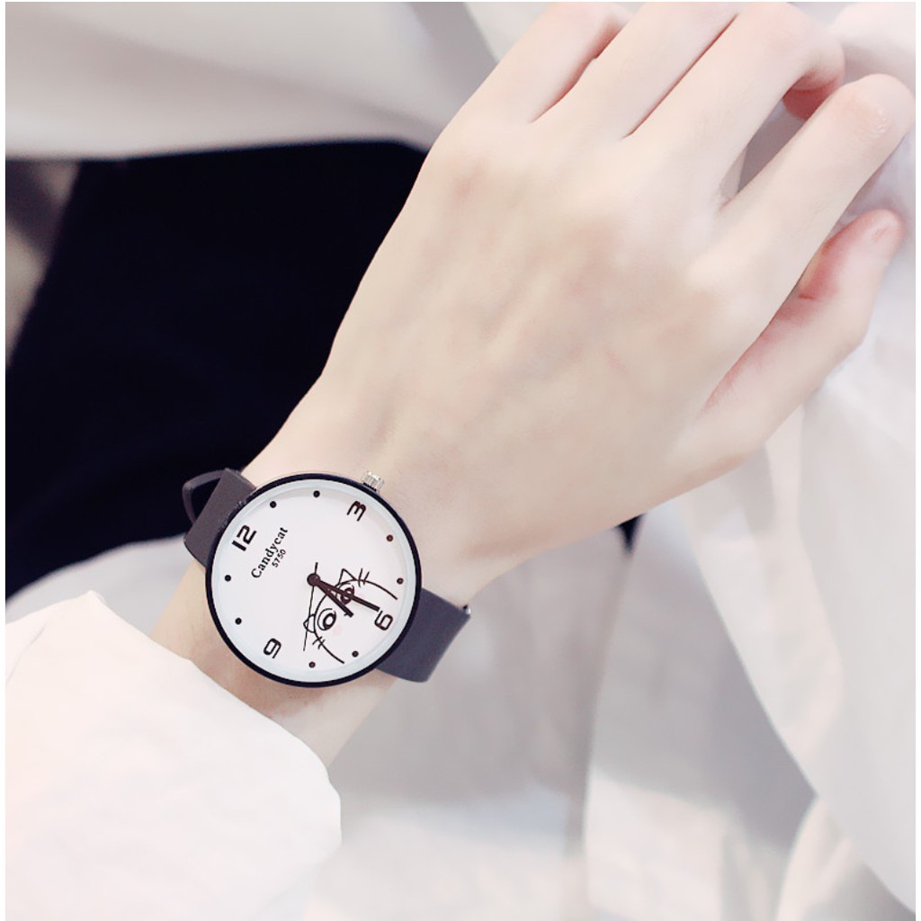 [Cực Đẹp] Đồng Hồ Nữ Dây Caosu Candycat 5750 Mèo Xinh Phong Cách Hàn Quốc - Hazo