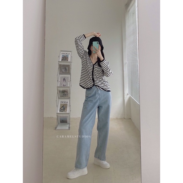 Áo cardigan sọc, viền đen