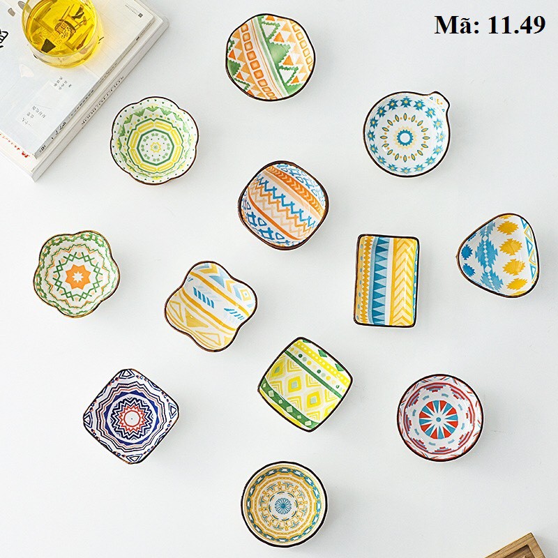 Bát chấm sắc màu họa tiết thổ cẩm, bát sứ đựng nước chấm, bát sứ decor: 11.49