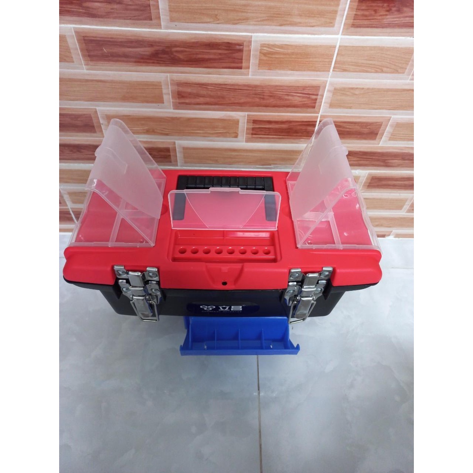 THÙNG ĐỰNG ĐỒ NGHỀ DỤNG CỤ SỬA CHỮA MÀU ĐỎ 02 MÓC KHÓA KIM LOẠI 02 SIZE 33x16x13