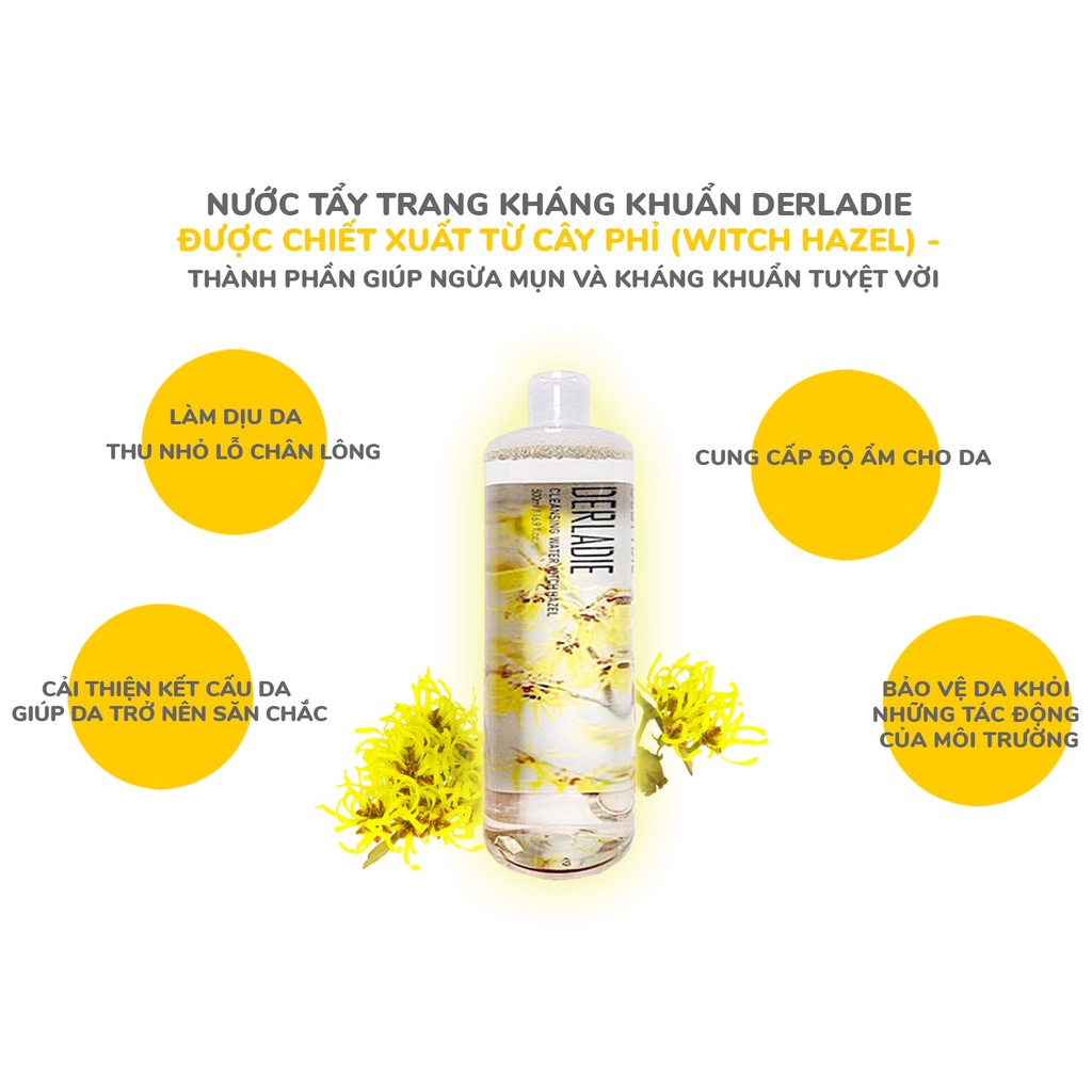 Nước tẩy Trang Cây Phỉ DERLADIE Cleansing Water Witch Hazel - Chai mini 30ml