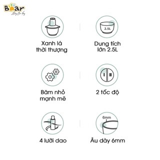 Máy xay thịt xay thực phẩm đa năng Bear QSJ-C04R8S thủy tinh 2.5L - BH 12 tháng