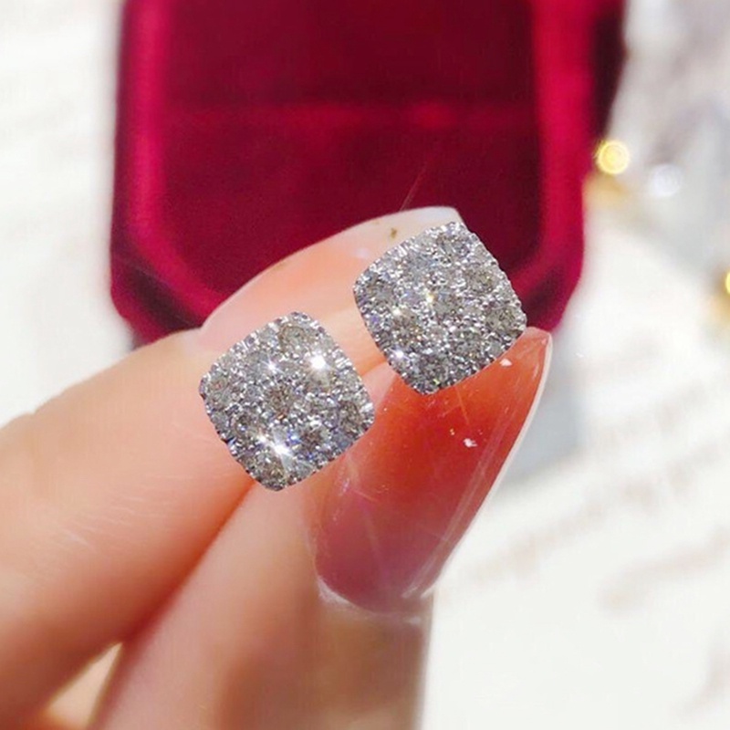 Đôi Khuyên Tai Hình Vuông Đính Đá Thời Trang Cho Nữ