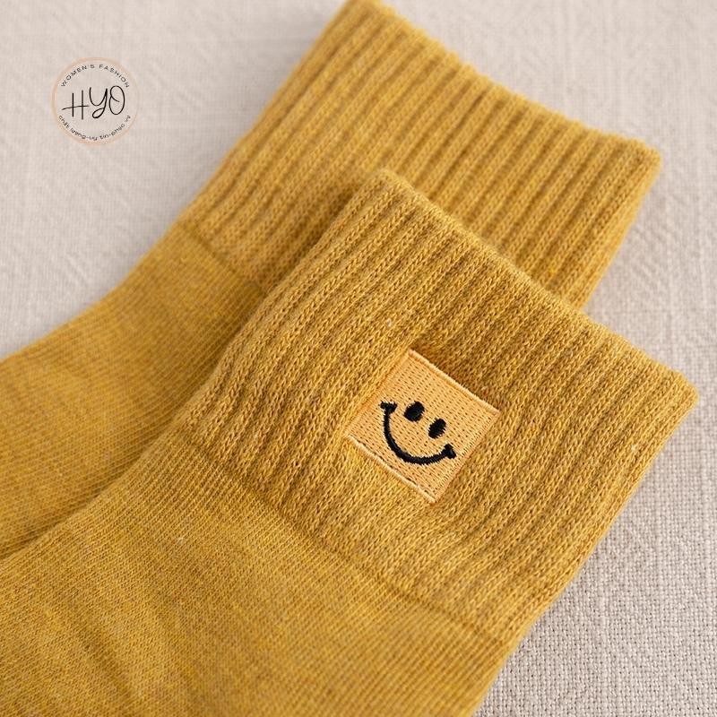 Set 5 tất nữ cổ cao smile dài nhún Hàn Quốc cotton giữ nhiệt