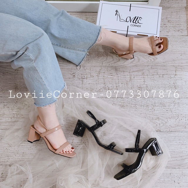 SANDAL CAO GÓT LOVIIECORNER - GIÀY CAO GÓT ĐẾ VUÔNG 5CM - GIÀY GÓT VUÔNG 2 QUAI NGANG - SANDAL QUAI MẢNH 5 PHÂN G200322