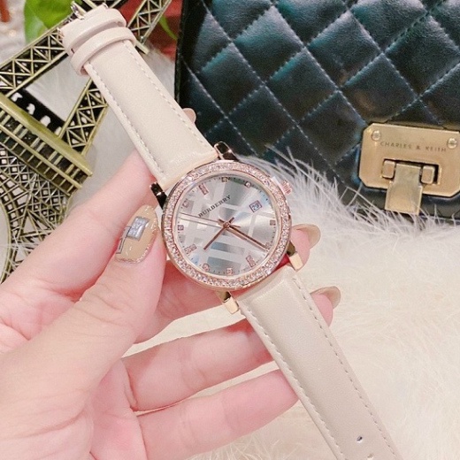 Đồng Hồ Đeo Tay Dây Da, Đồng Hồ Nữ BurBerry Cực Đẹp Hàng Thời Trang Cao Cấp Mặt Đính Đá