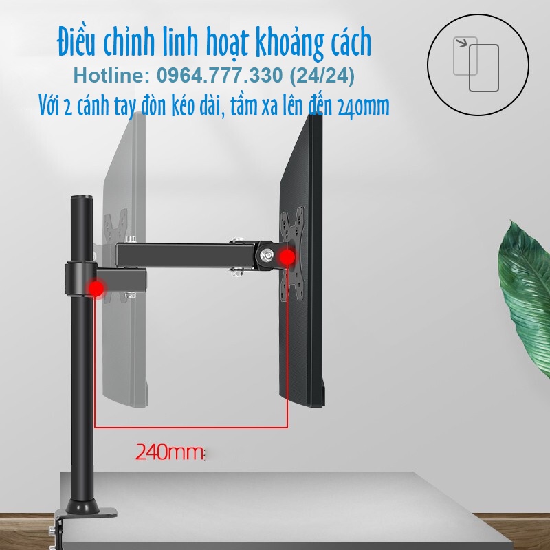 XL03 giá treo màn hình - Kẹp bàn/ Xoay 360 độ - Chân đứng/ Cột Đứng 40 Cm [Màn hình 17-27inch]  - [Rẻ Hơn NB F80]