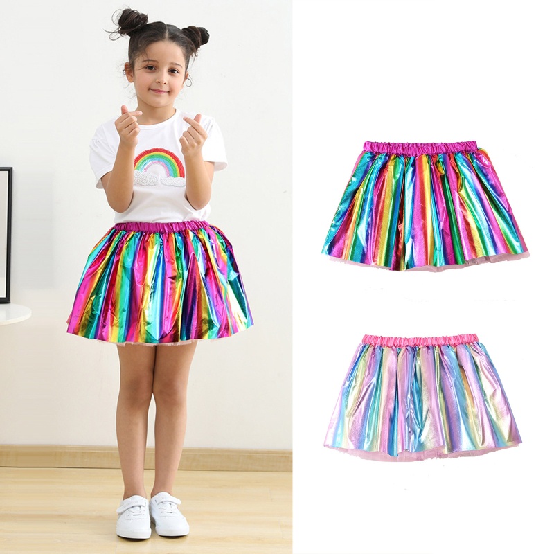 Chân Váy Xòe Tutu Nhiều Lớp Màu Cầu Vồng Lấp Lánh Cho Bé Gái