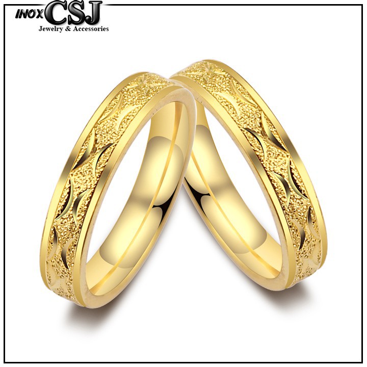 [Bicasa] 02 chiếc nhẫn cặp đôi tình nhân cao cấp phun cát mạ vàng kết hợp khắc sọc siêu đẹp - tặng hộp đựng xinh xắn